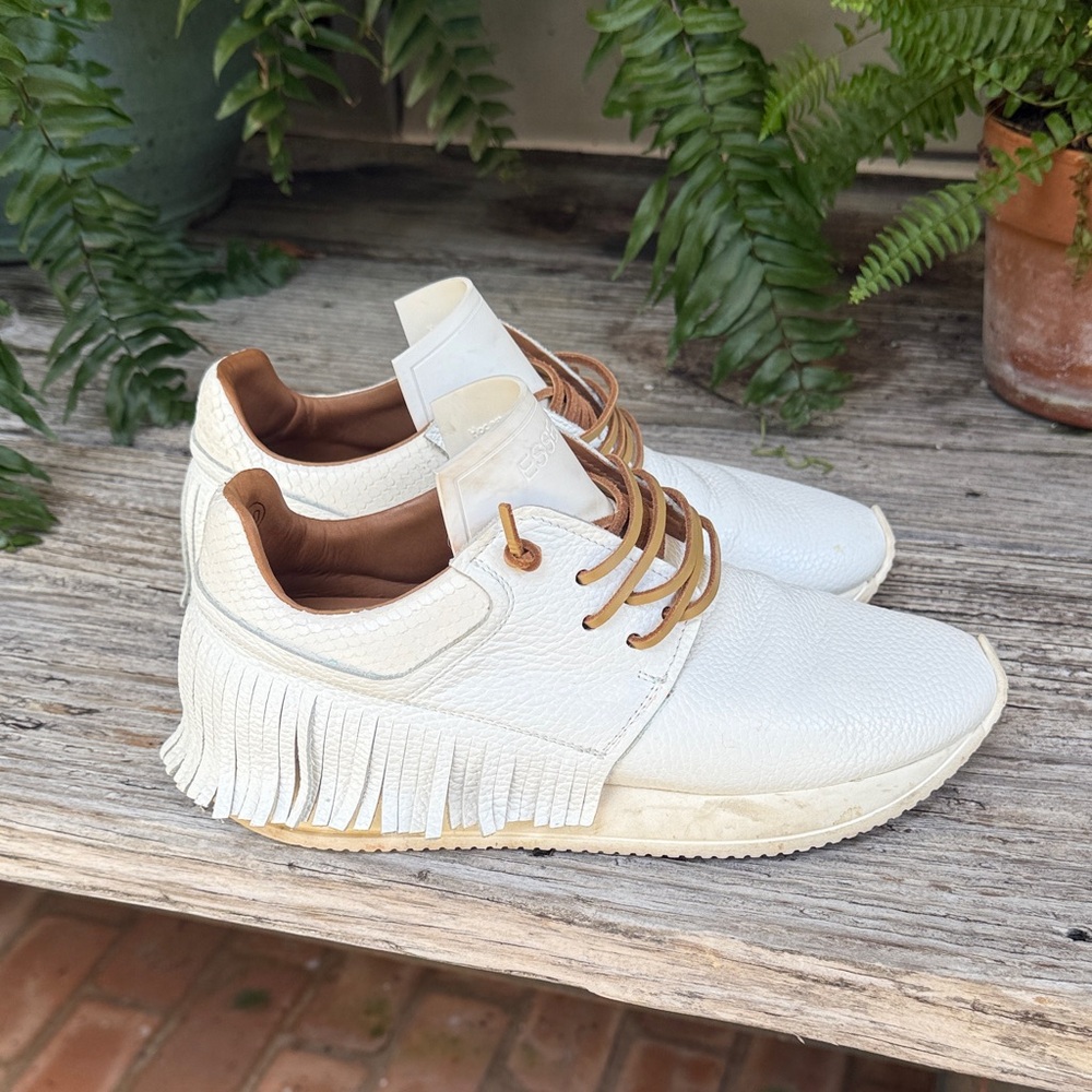 Women's White Leather Fringe Sneakers